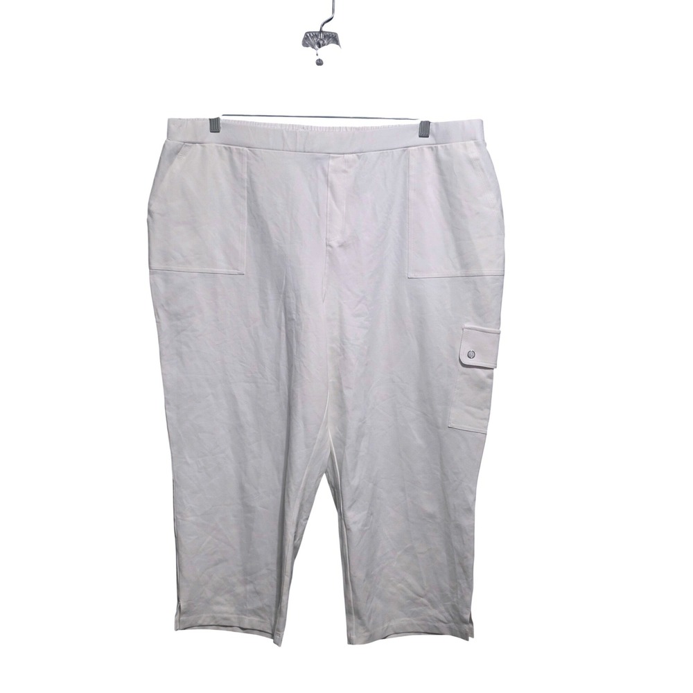 Susan Graver Weekend Womens White Cropped Cargo Capri Pants Plus Size 2X